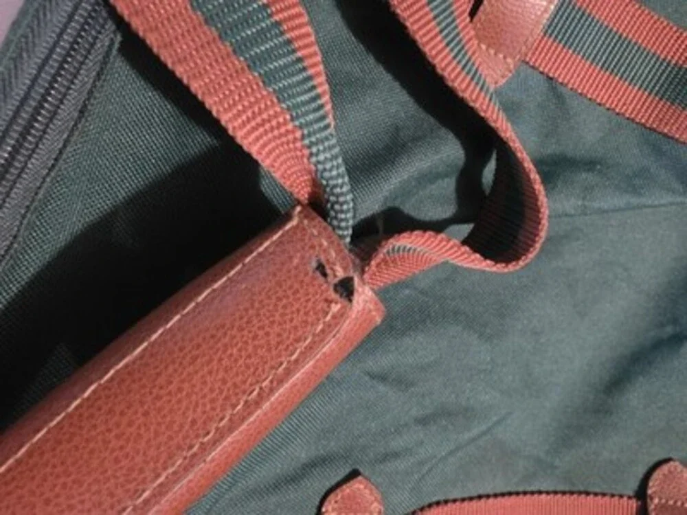 Polo Ralph Lauren Green Duffle Bag w/ Adjustable Straps, Brown Accents